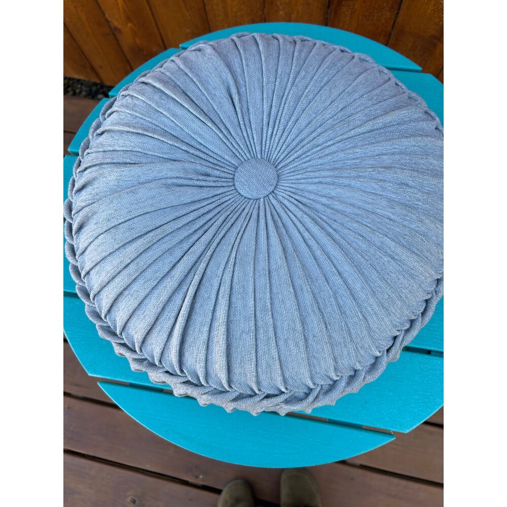 J Queen New York Tufted Round Pleated Decorative Throw Pillow - Soft Gray - Picture 3 of 6